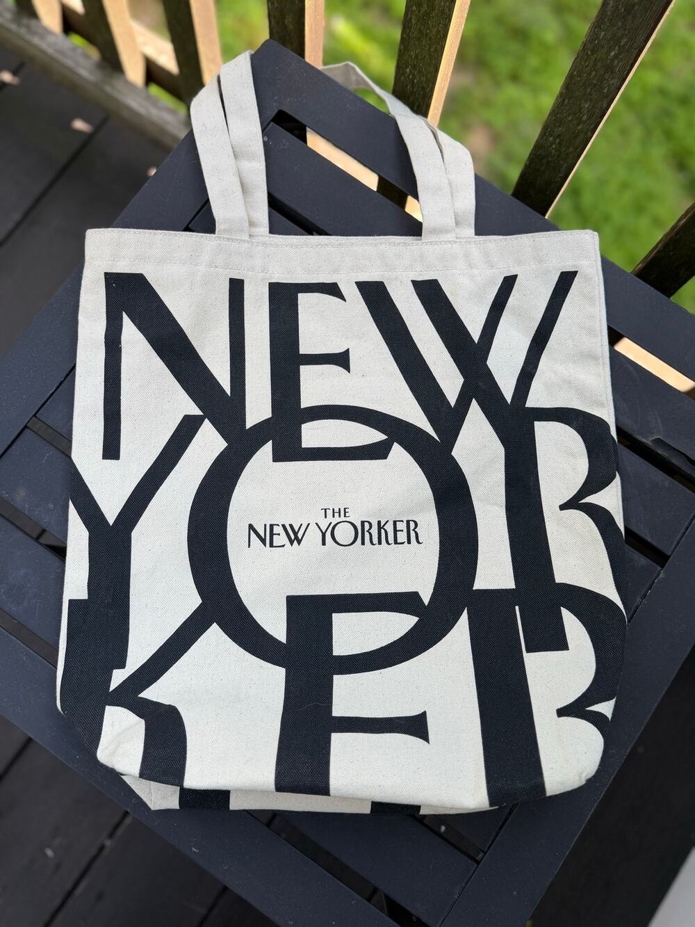 The New Yorker Canvas Tote Bag Black Cream Typography Literary Book Bag